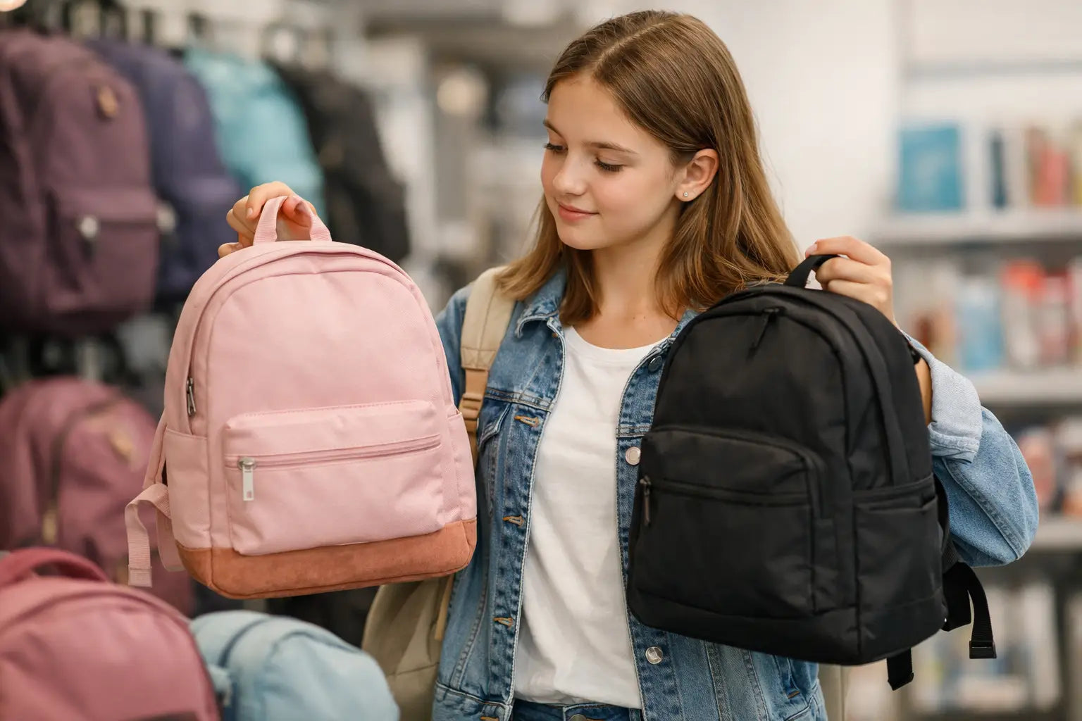 Schooltas middelbare school meisje kiezen