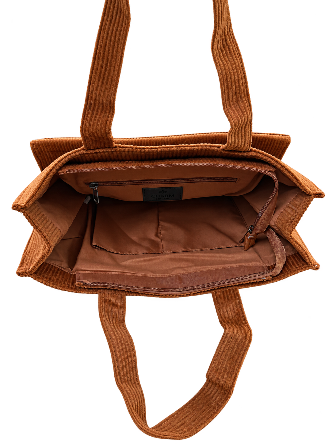 Charm London ribstof shopper cognac aanzicht 3